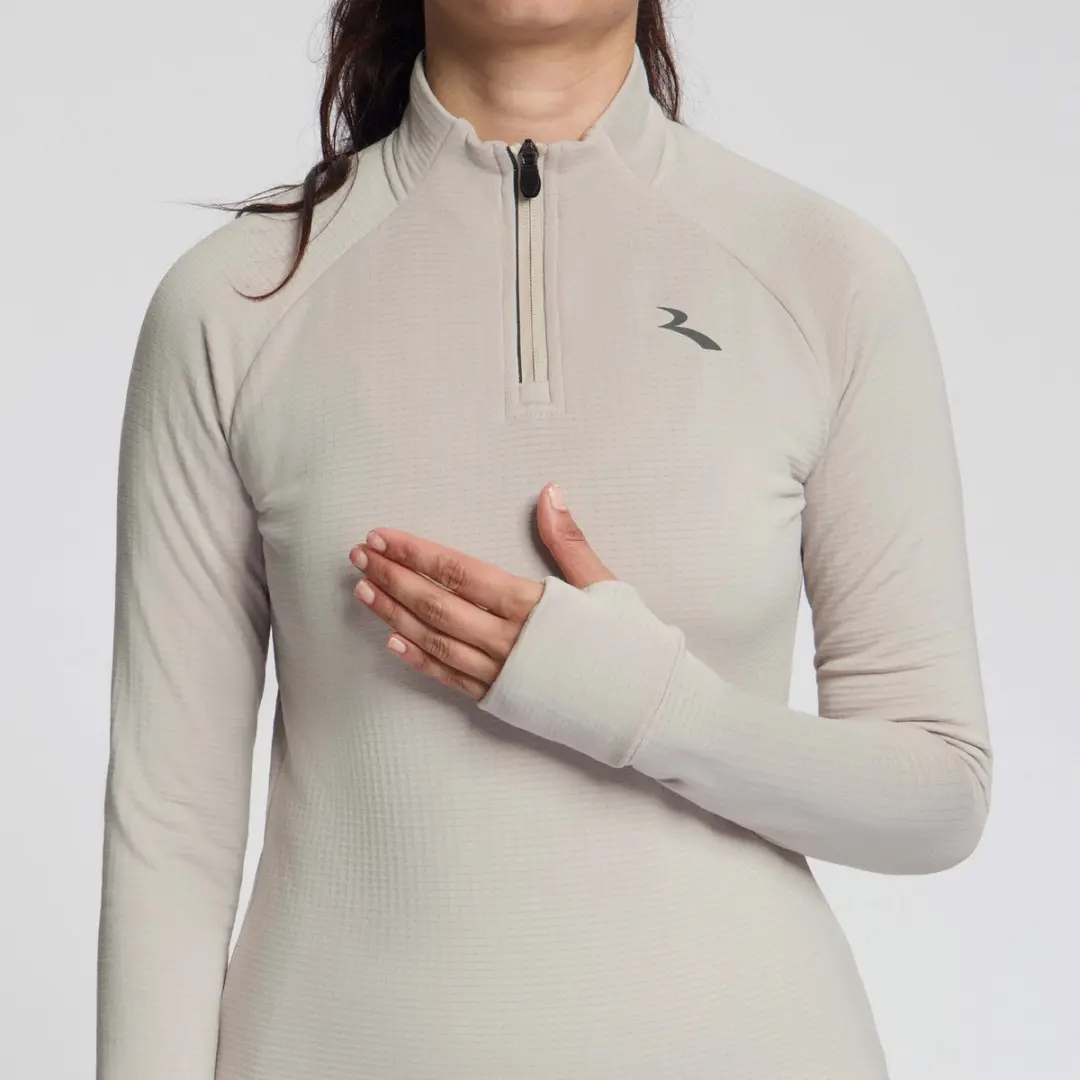 Rogelli Essential Dames Hardloopshirt XL - Lange mouw - Rits - Zand - afbeelding 3 van 6