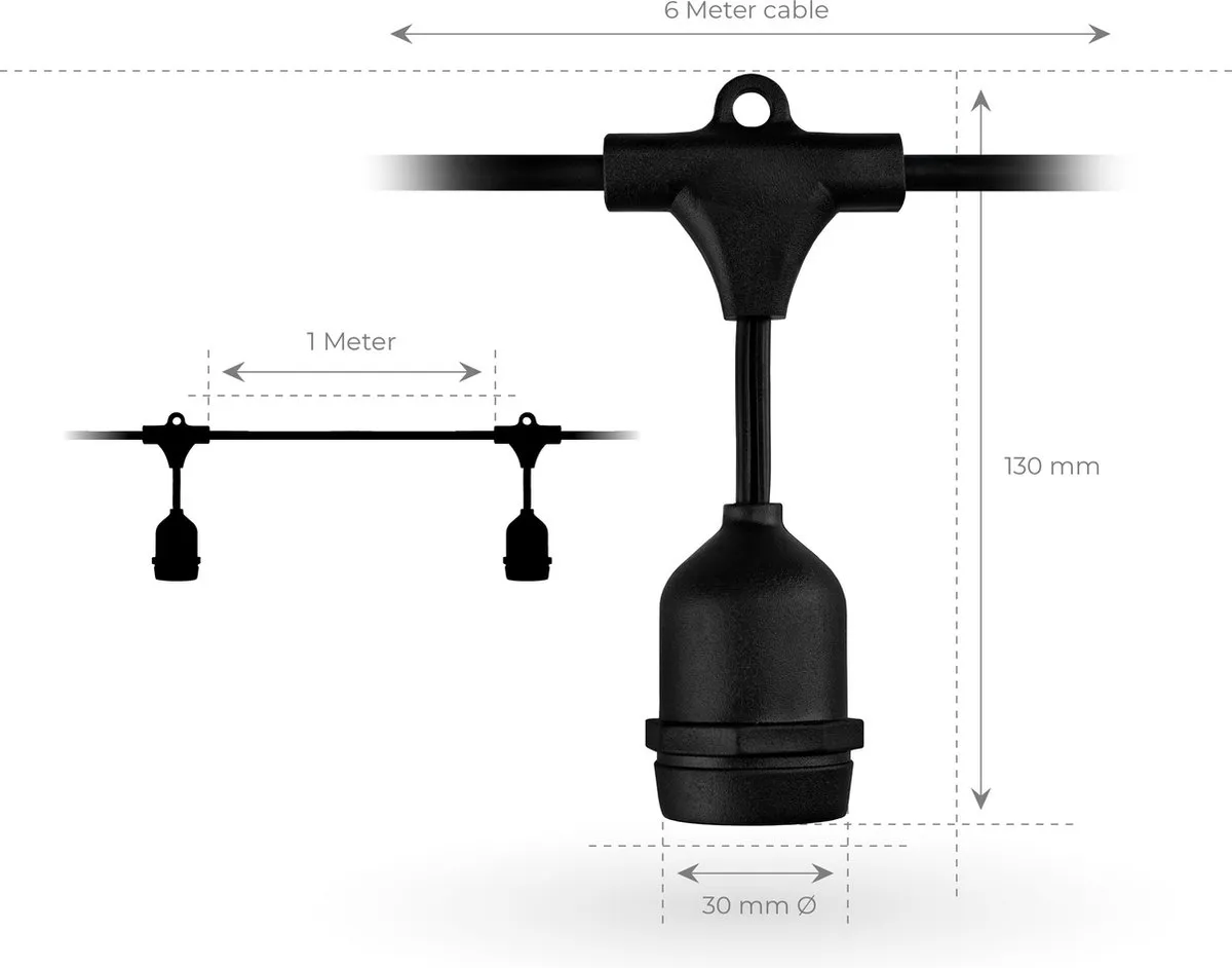 LEDVION Lichtsnoer 40m E27 RGBIC - 9 Lichtpunten - Zwart