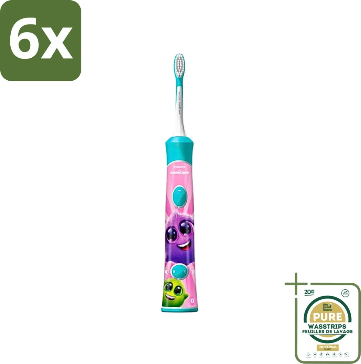 Philips Sonicare - Elektrische Tandenborstel - For Kids - Blauw - Inclusief Extra Opzetborstel - HX6322/04 - Voordeelverpakking - 6 stuks - Tandenpoetsen leuk maken - Interactieve tandenborstel