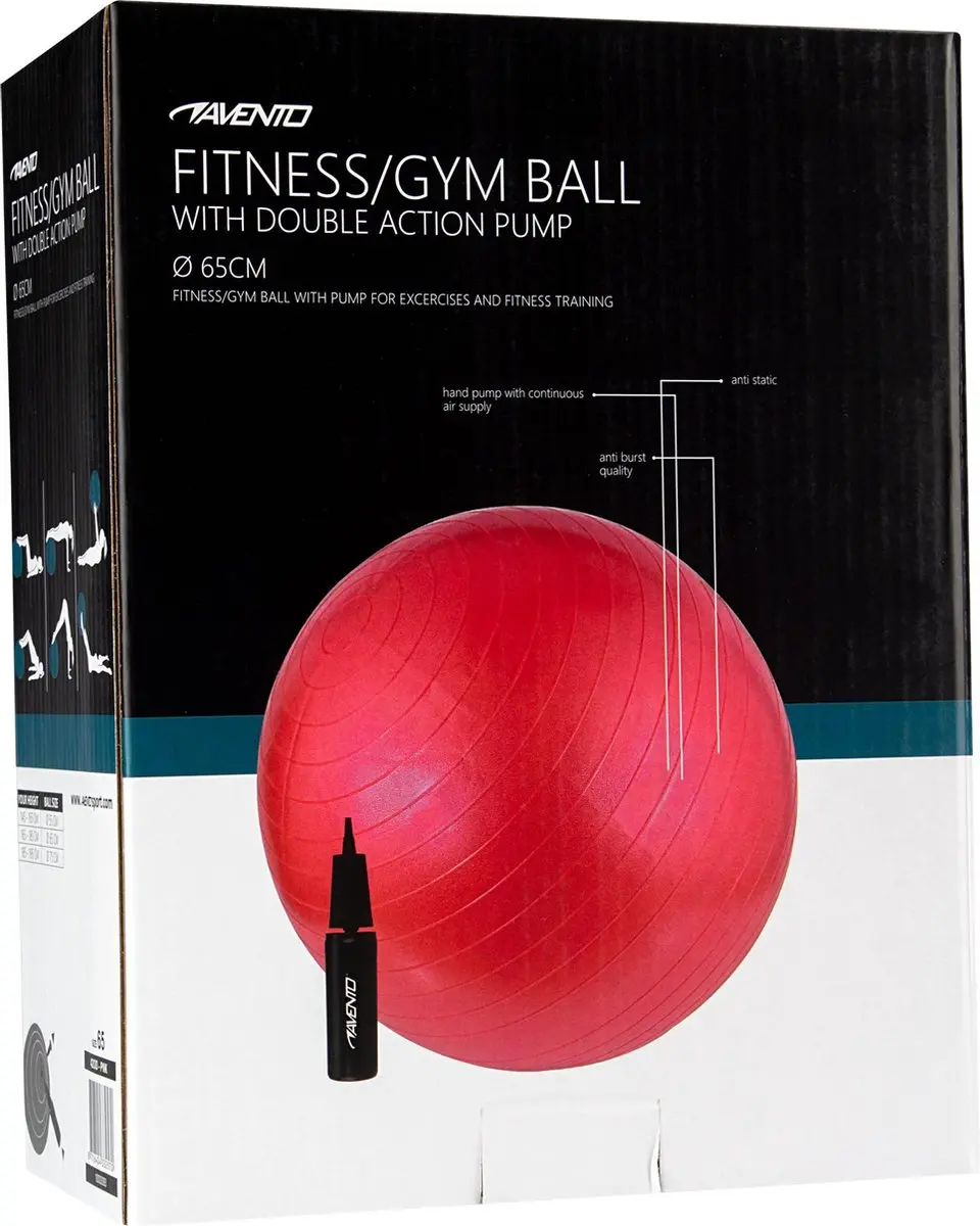 Avento Fitnessbal Ø65cm - Roze/Zwart - afbeelding 5 van 6