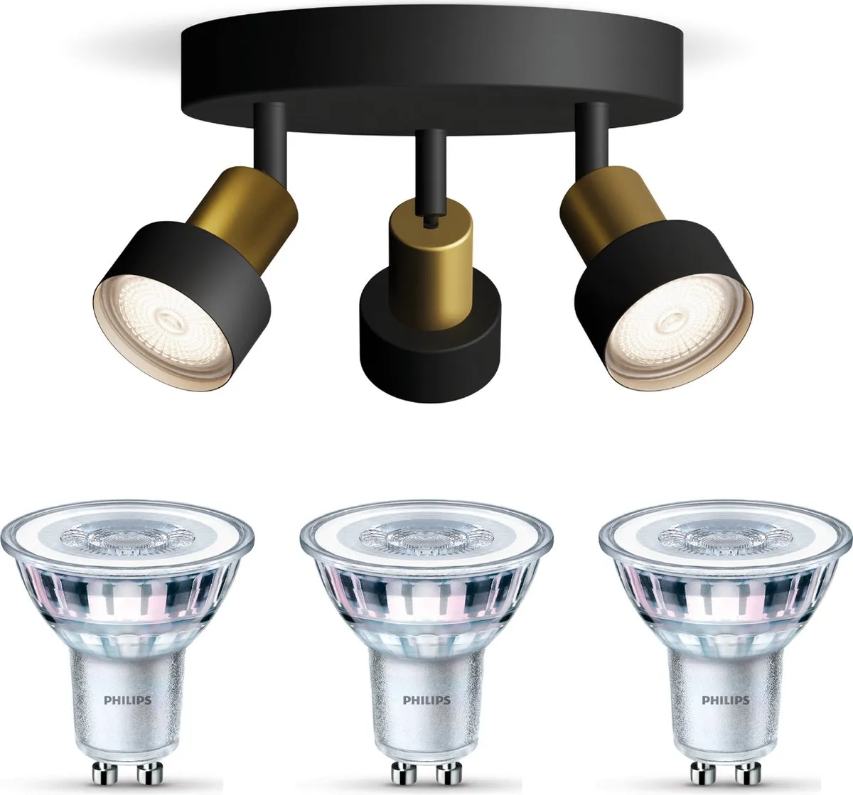 Philips Conduit Opbouwspot 3x GU10 Warmwit - Zwart/Goud