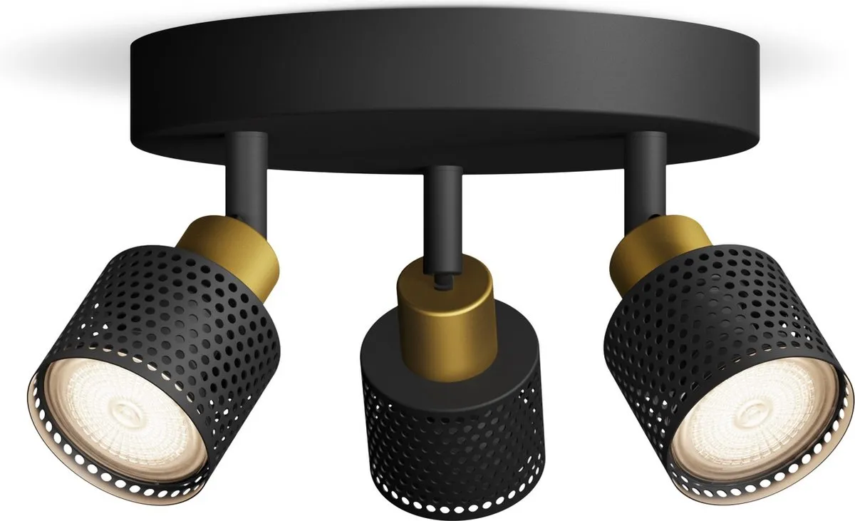 Philips Niall Opbouwspot 3x GU10 Warmwit - Zwart/Goud