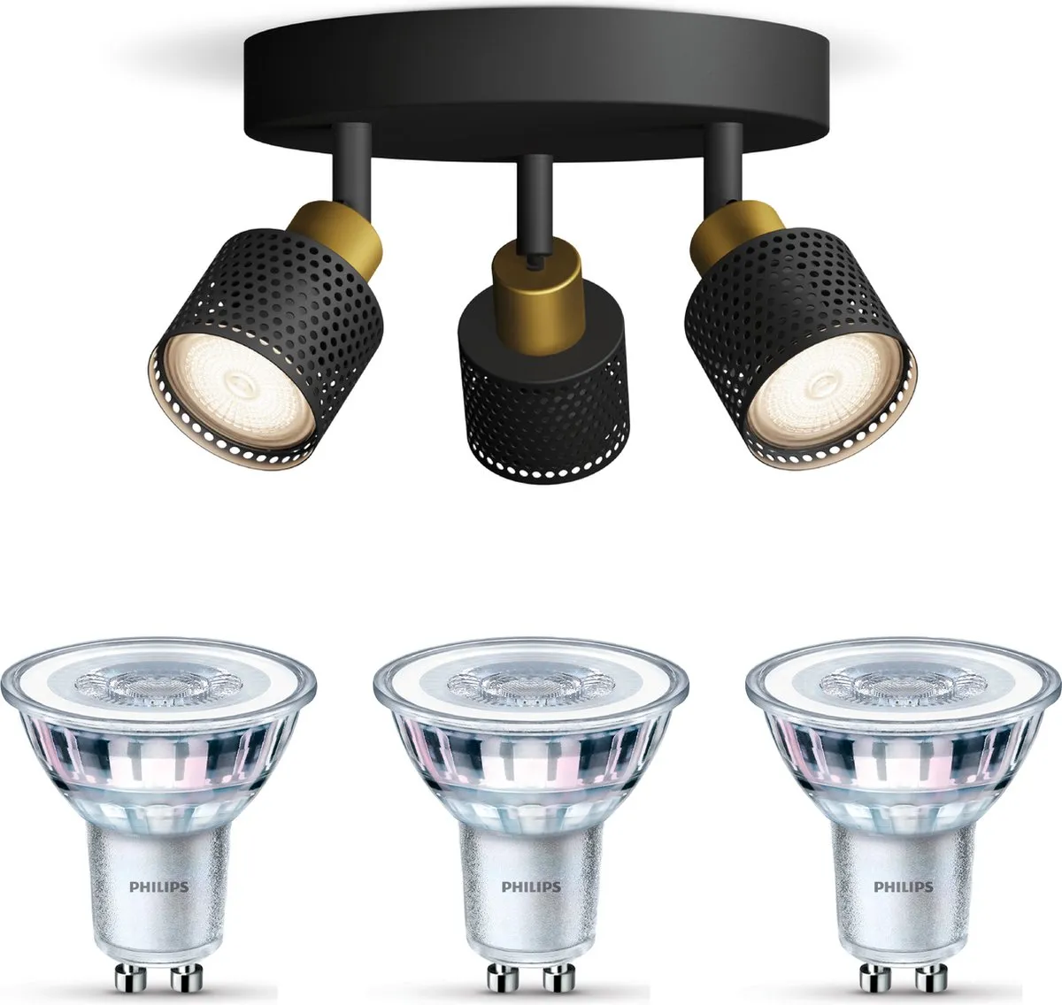 Philips Niall Opbouwspot 3x GU10 Warmwit - Zwart/Goud