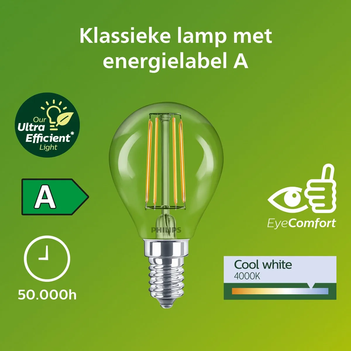 Philips Ultra Efficient LED Kogellamp 2.3W E14 - Koelwit 4000K