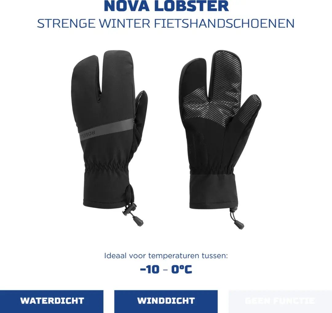 Rogelli Nova Lobster Heren Fietshandschoenen M - Waterproof - Zwart - afbeelding 2 van 6