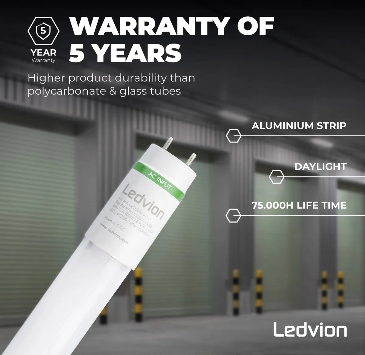 LEDVION 5x TL Buis 150cm 28W 6500K Koel Wit - 185lm/W