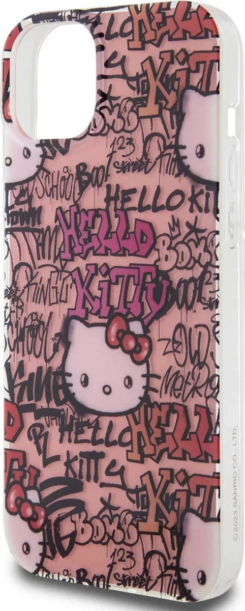 Hello Kitty iPhone 15 Plus TPU Hoes - Graffiti Tags Roze