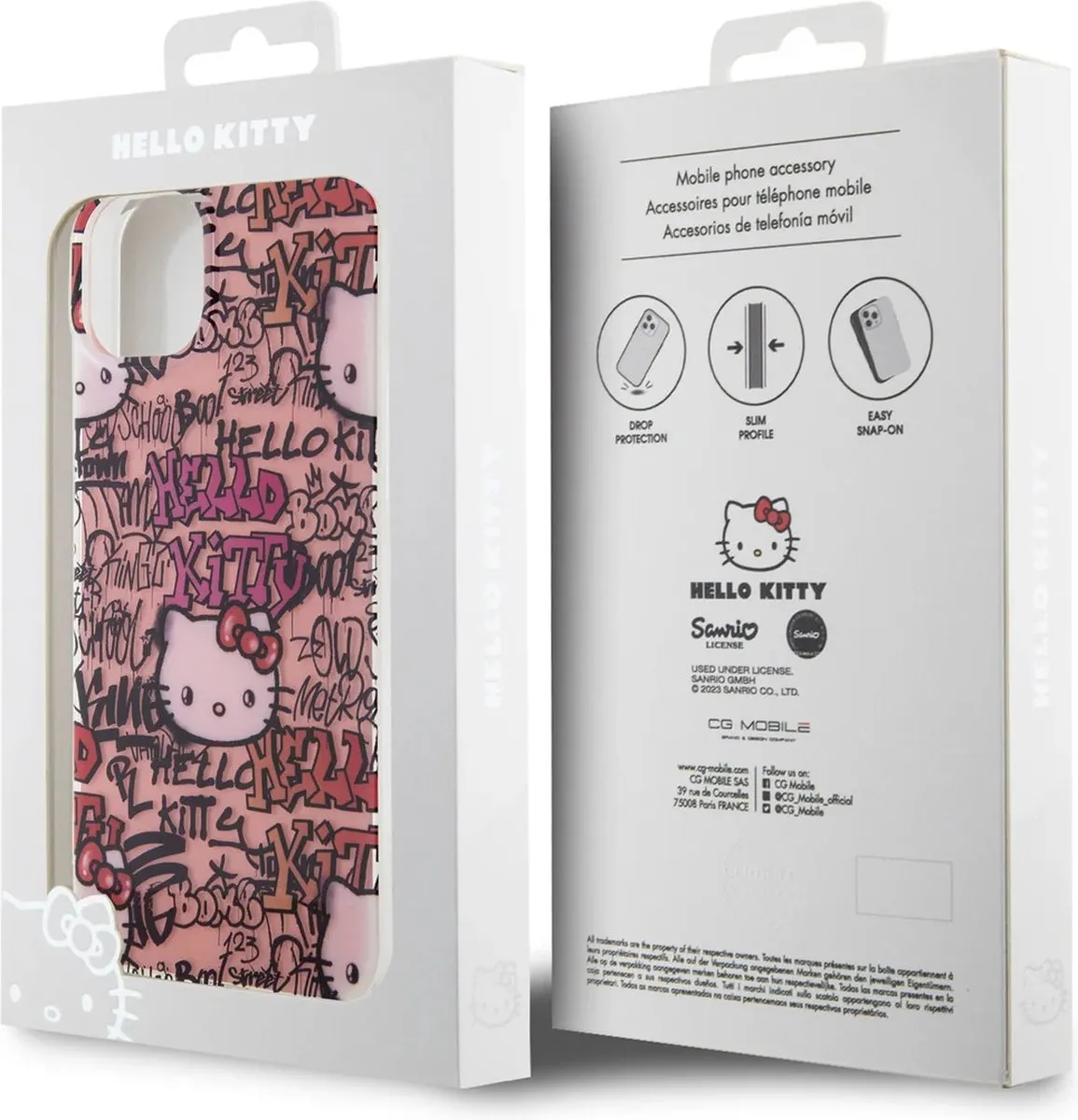 Hello Kitty iPhone 15 Plus TPU Hoes - Graffiti Tags Roze