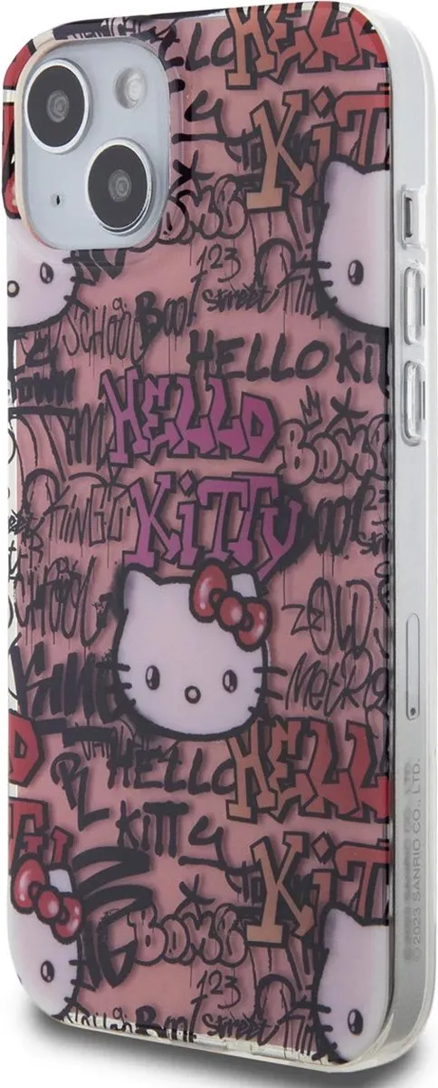 Hello Kitty iPhone 15 Plus TPU Hoes - Graffiti Tags Roze