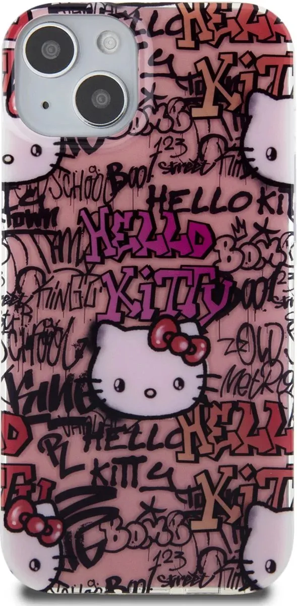 Hello Kitty iPhone 15 Plus TPU Hoes - Graffiti Tags Roze - afbeelding 6 van 6