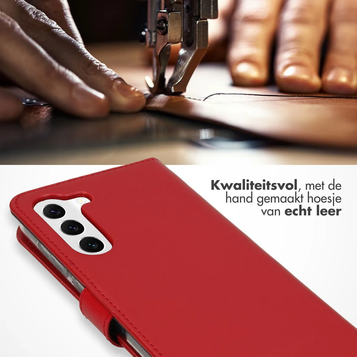 Selencia Hoesje Samsung Galaxy S23 - Echt Lederen Bookcase Rood