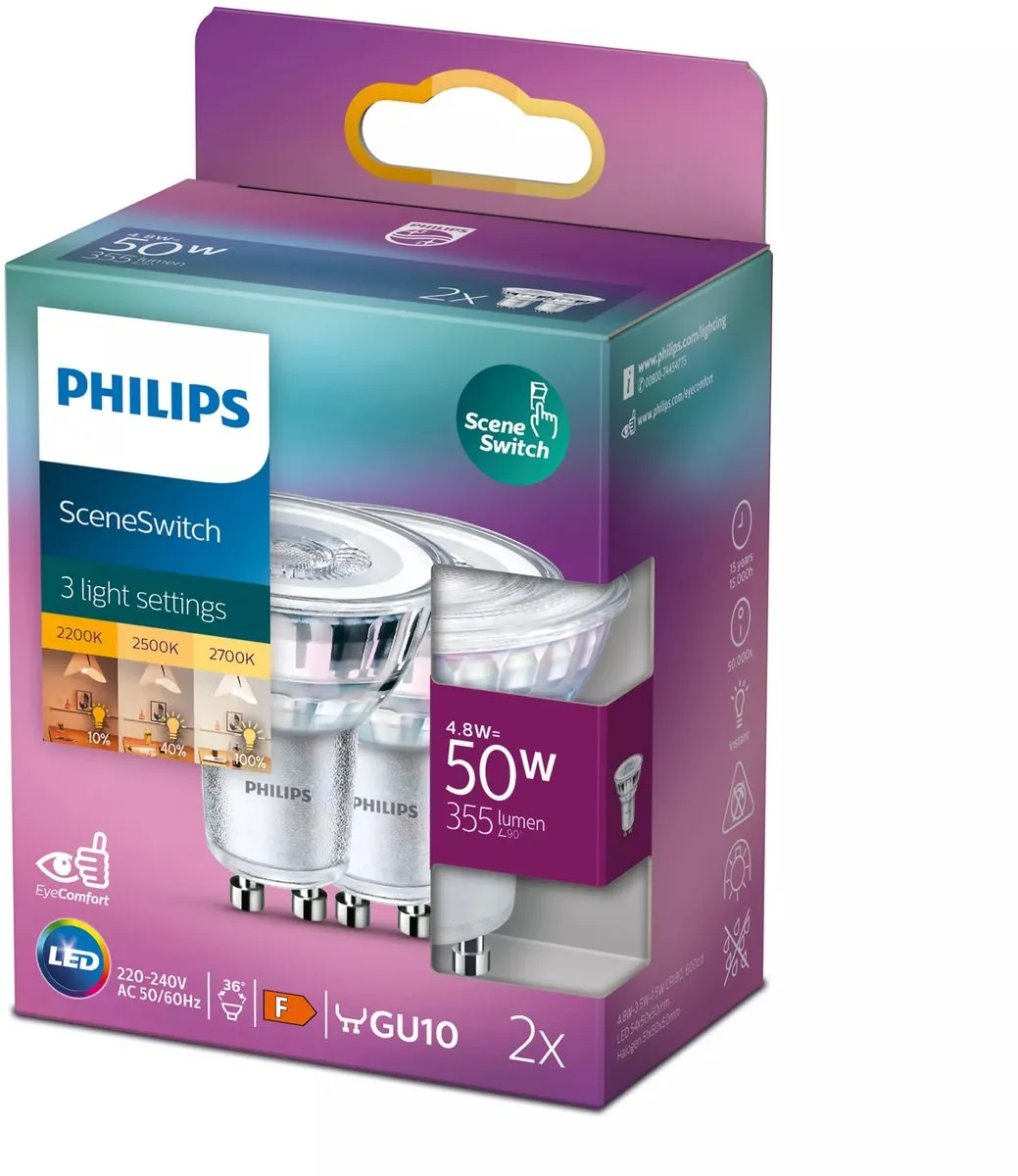 Philips LED Spot SceneSwitch GU10 4.8W - 2 Stuks - afbeelding 6 van 6