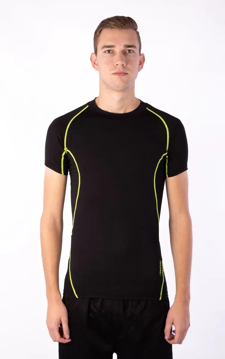 Avento Compressieshirt Korte Mouw - Maat L - Zwart/Fluorgeel