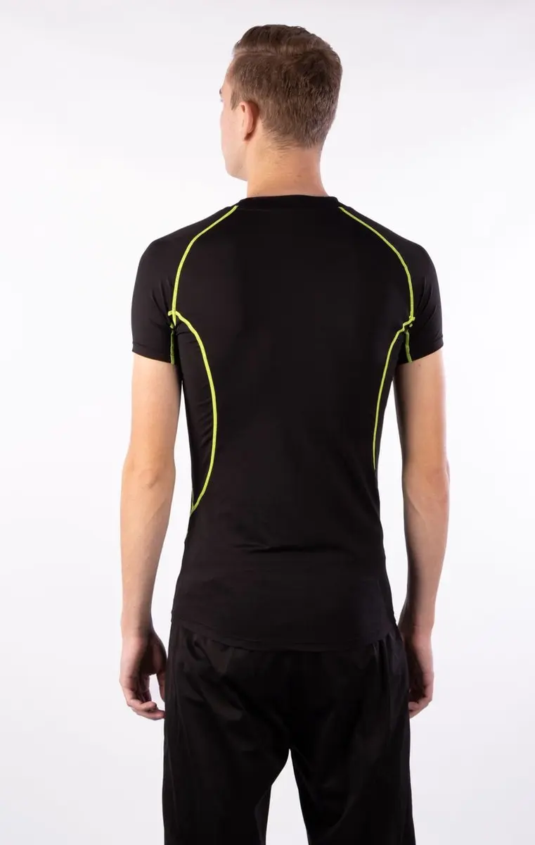 Avento Compressieshirt Korte Mouw - Maat L - Zwart/Fluorgeel