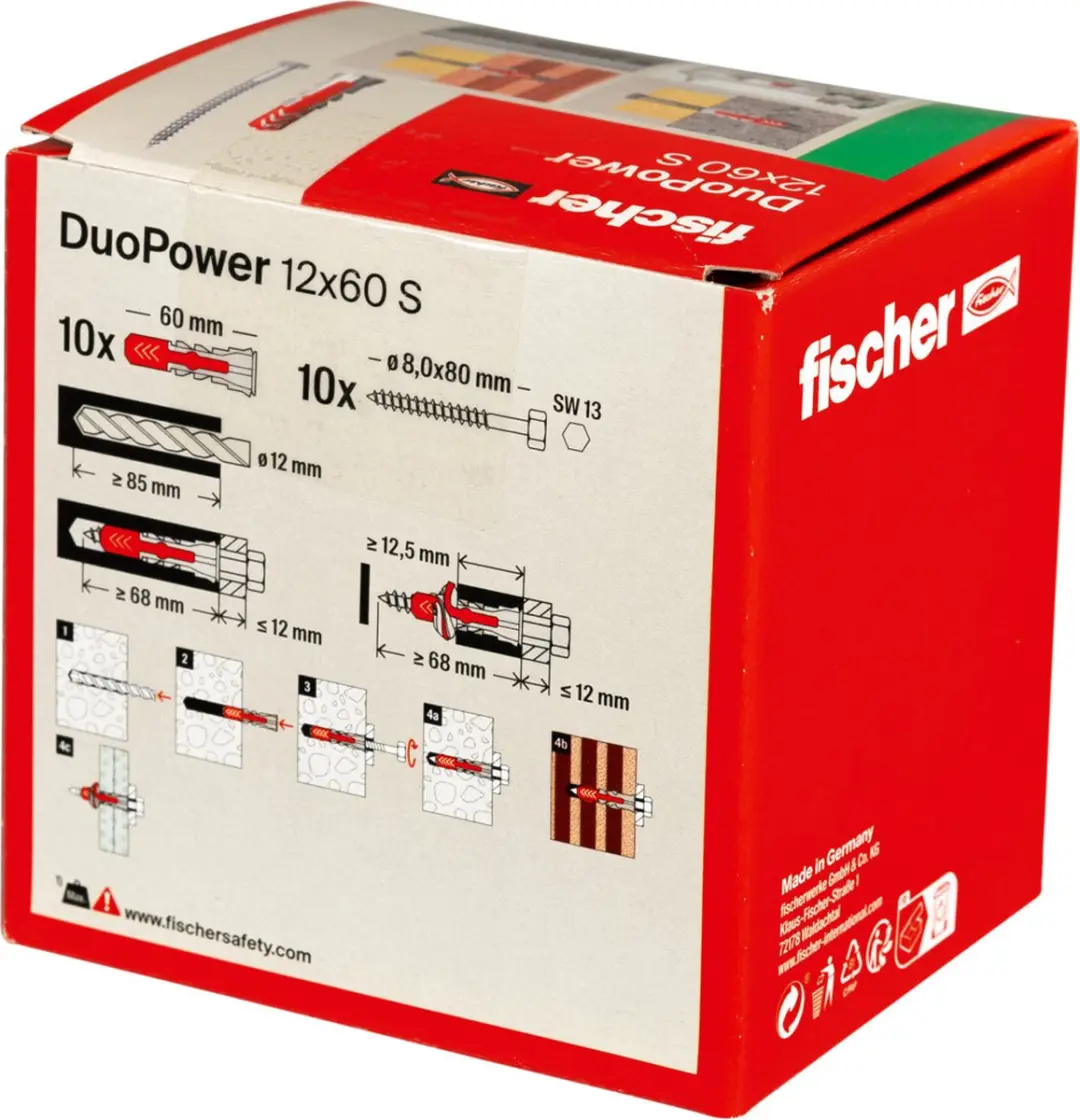 Fischer DuoPower 12x60 Zeskantschroef 10 Stuks - afbeelding 5 van 6
