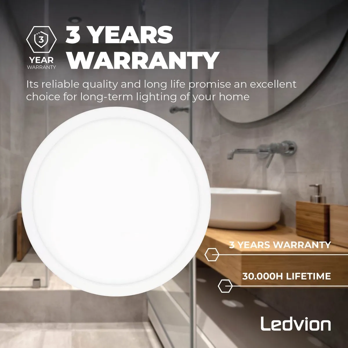 LEDVION Plafondlamp Ø24.4cm 24W 3000K - Wit - afbeelding 6 van 6