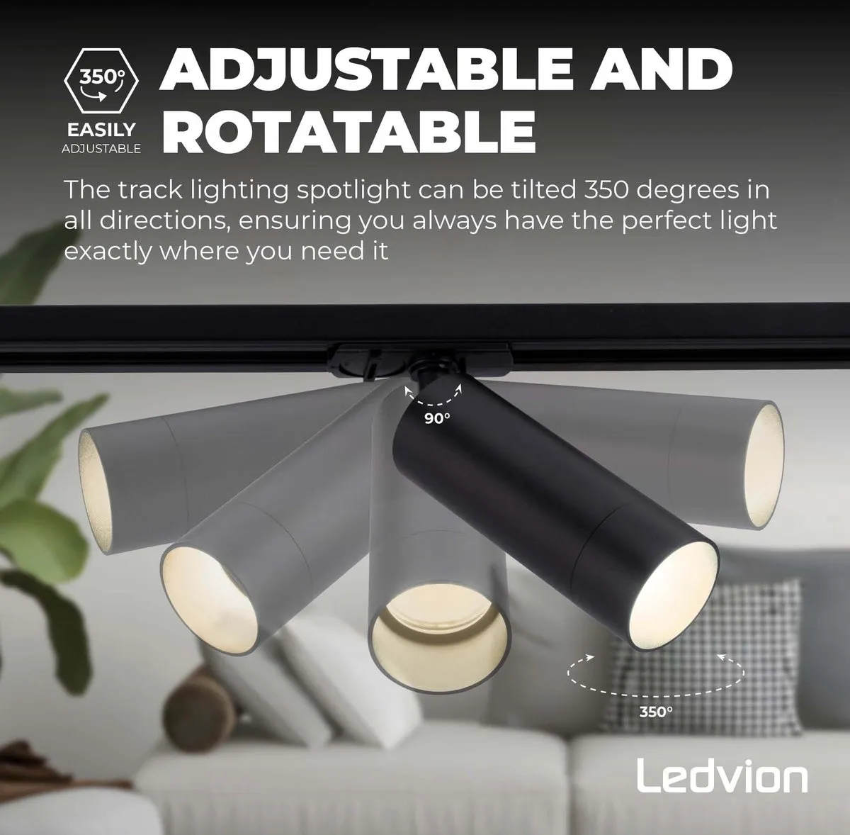 Ledvion LED Railverlichting 1M 4 Spots - Dimbaar GU10 - Zwart - afbeelding 6 van 6