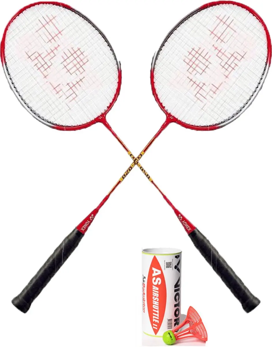 Yonex recreatieve badmintonset GR-020 met 3 VICTOR AIRbadminton outdoor shuttles