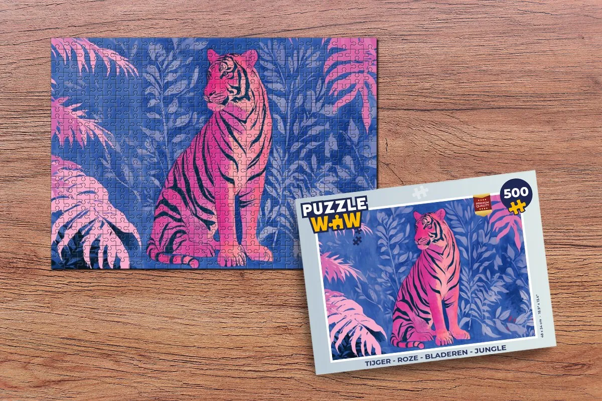 PuzzleWow Tijger Jungle Legpuzzel 500 Stuks - Roze