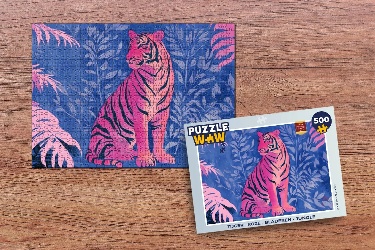 PuzzleWow Tijger Jungle Legpuzzel 500 Stuks - Roze
