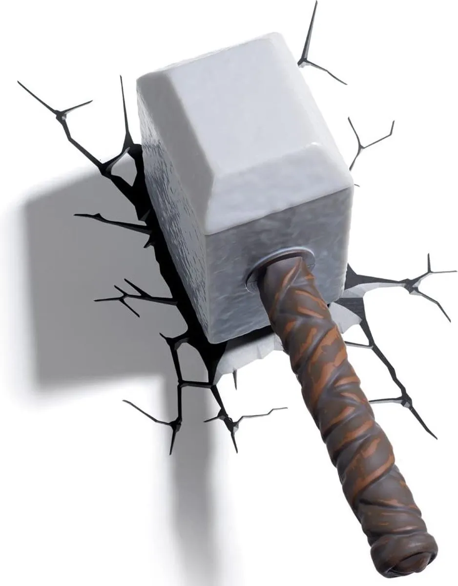Marvel Thor Hammer 3D LED Wandlamp - Draadloos - Grijs