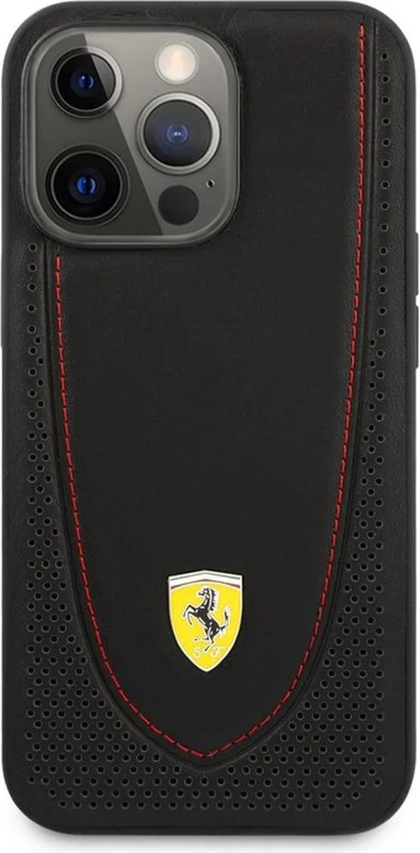 Ferrari Leather Curved Line Hoesje FESLCP13MBK - iPhone 13 Pro - Zwart