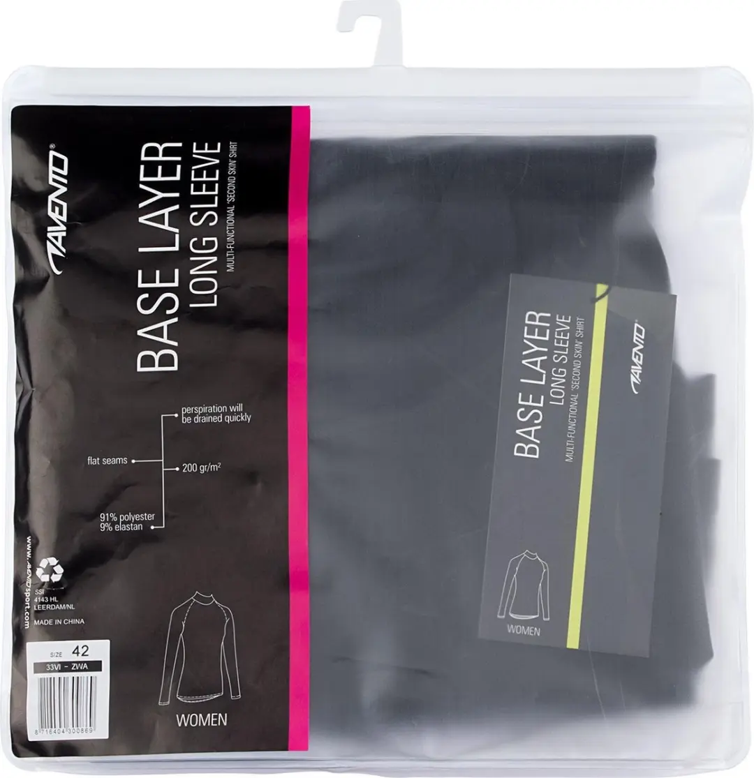 Avento Shirt Base Layer Lange Mouw - Zwart - Maat 36