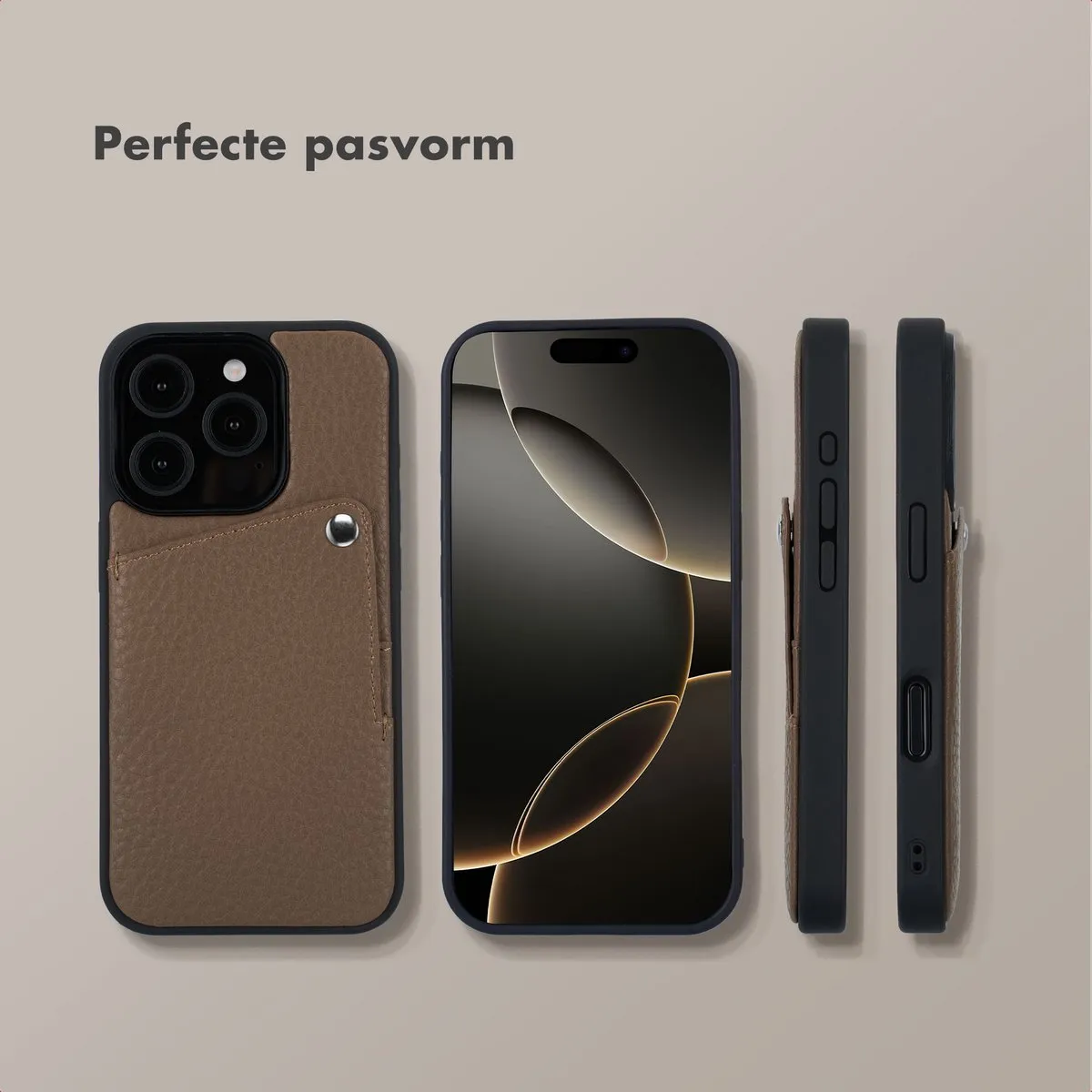 Selencia Hoesje iPhone 16 Pro - Pashouder Bruin