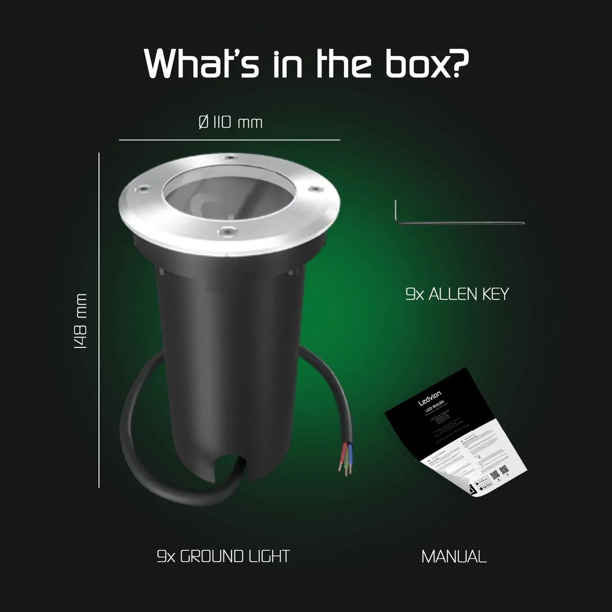 Ledvion 9X LED Grondspot GU10 RVS - 4,9W - 9 Stuks