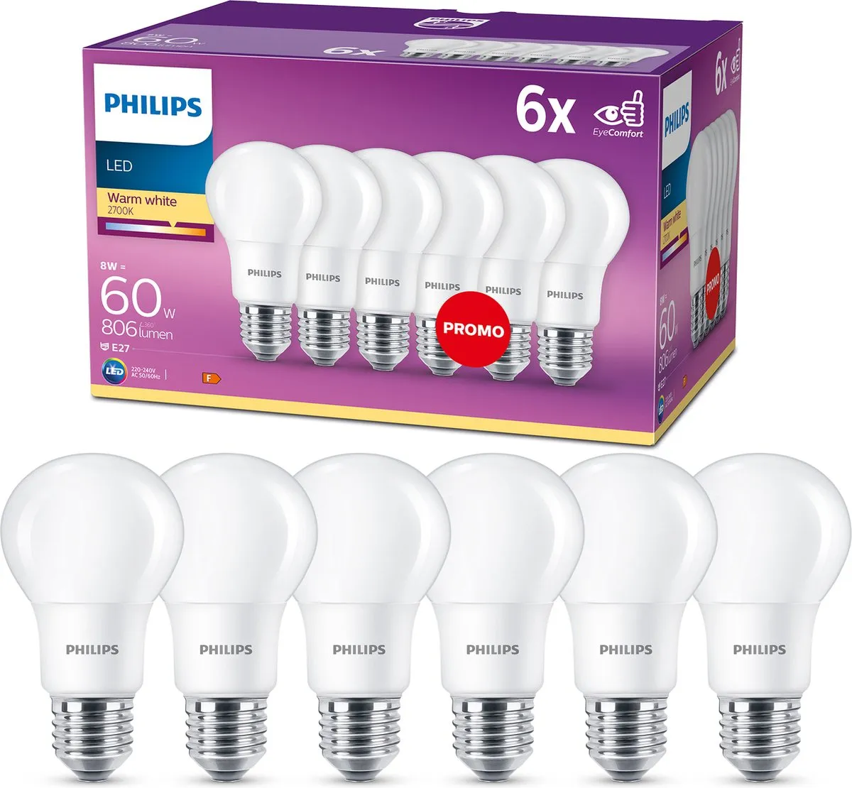 Philips LED Lamp Mat 8W E27 Warmwit