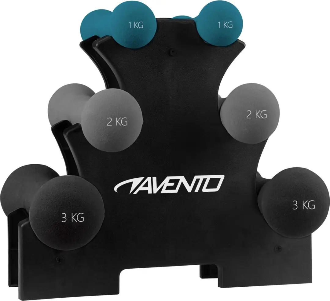 Avento 3 paar Handgewichten + Rek