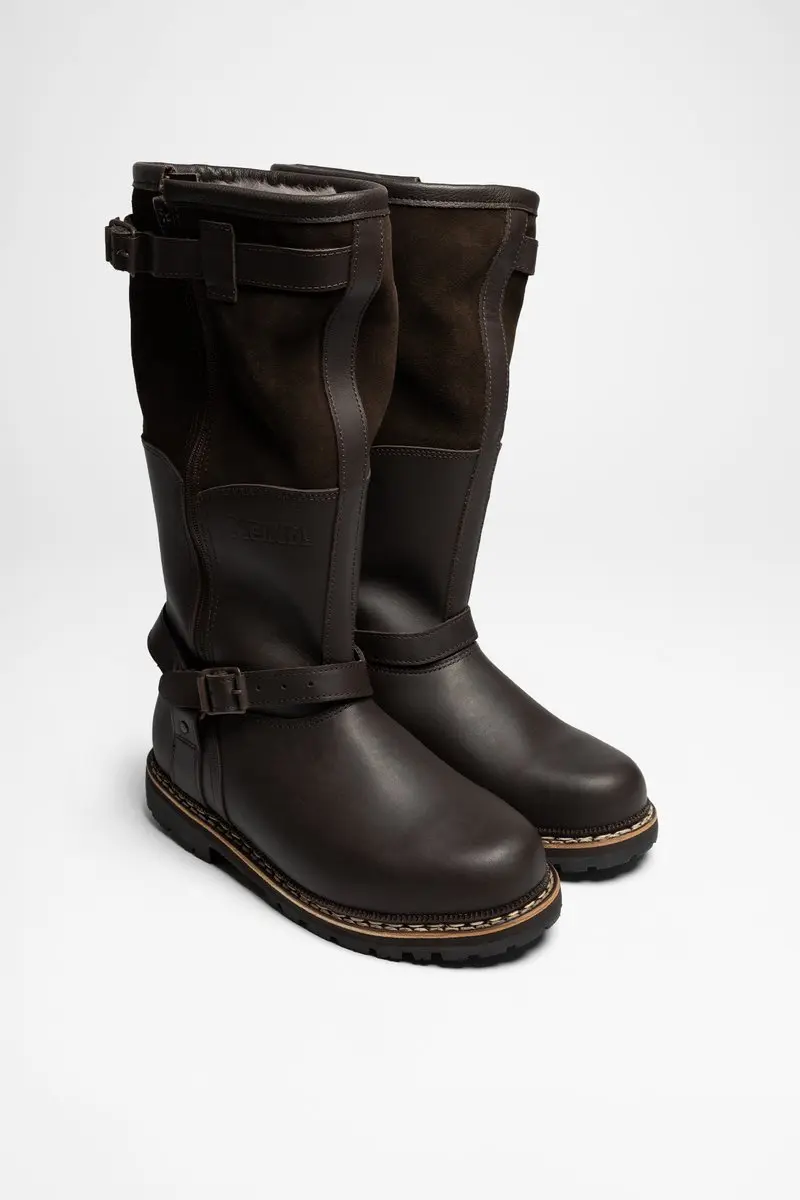 FLIEGERSTIEFEL Donkerbruine heren winterlaarzen met lamsvacht voering