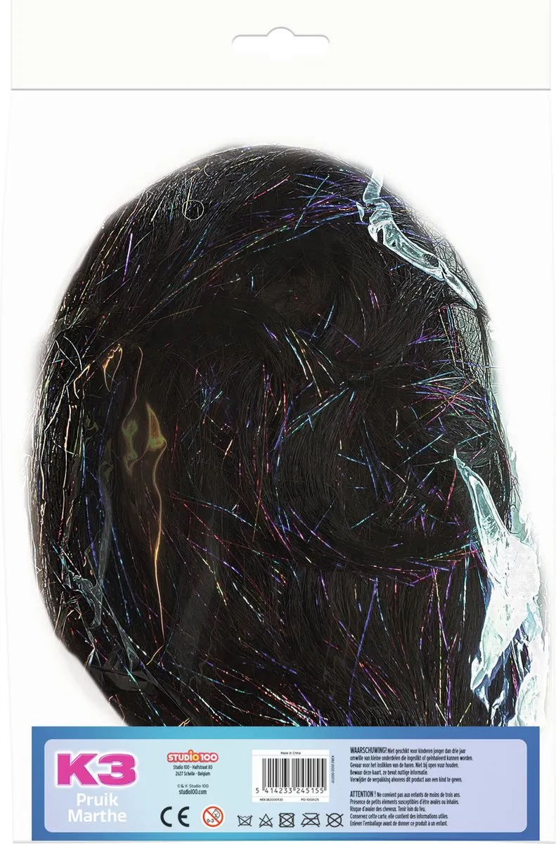 K3 verkleedaccessoire - pruik Marthe - met glitter extensions en speld