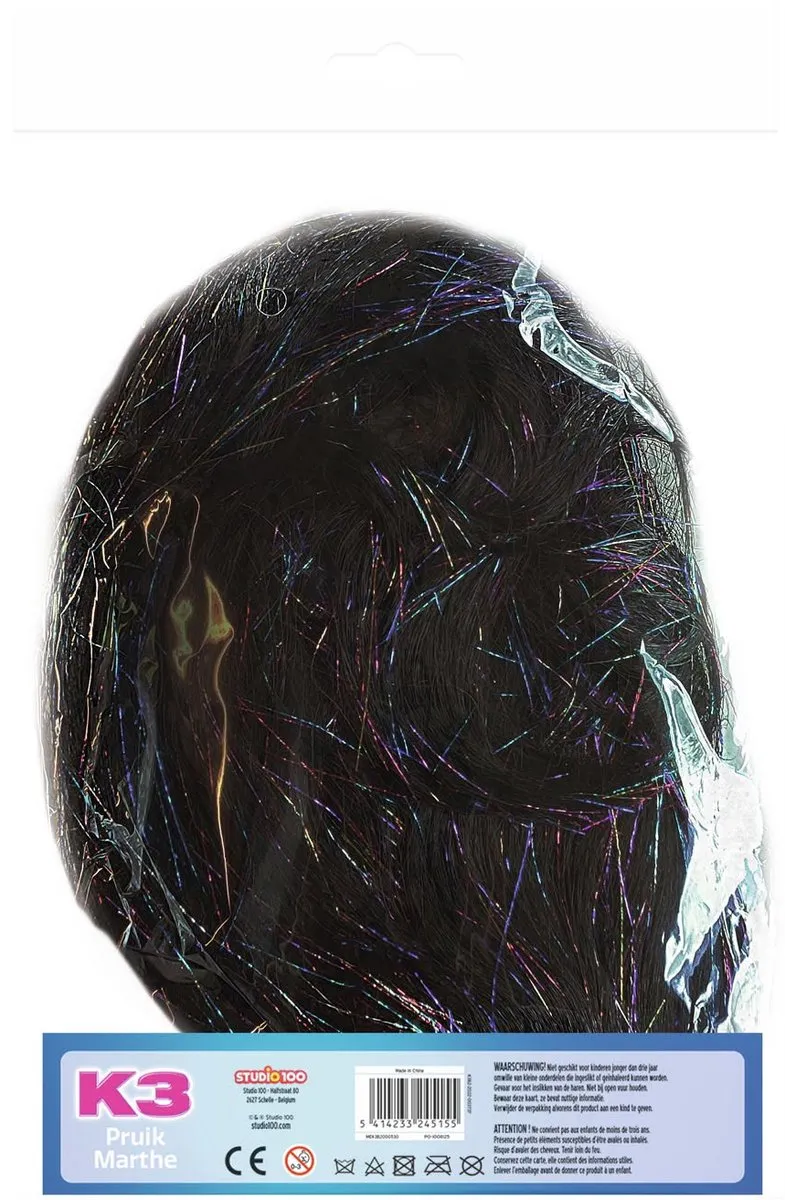 K3 verkleedaccessoire - pruik Marthe - met glitter extensions en speld