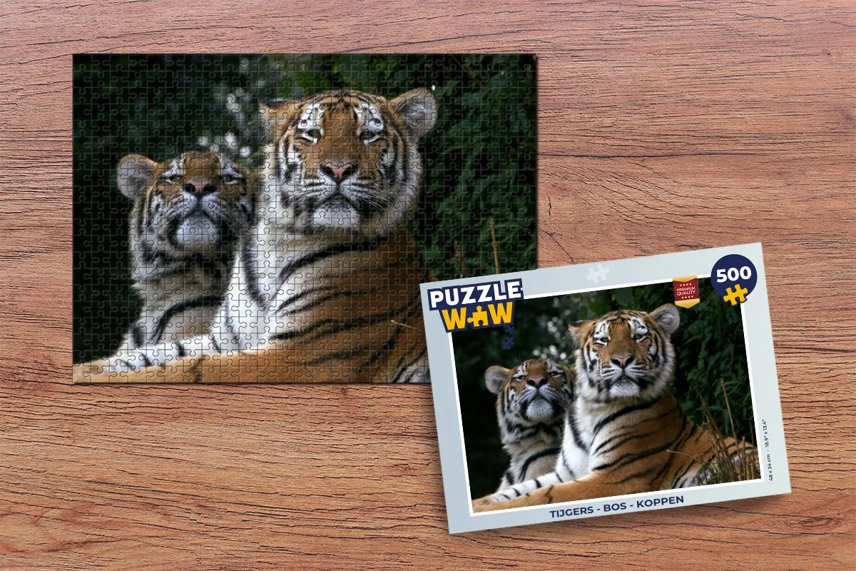PuzzleWow Tijgers Bos Koppen Legpuzzel 500 Stuks - Multicolor