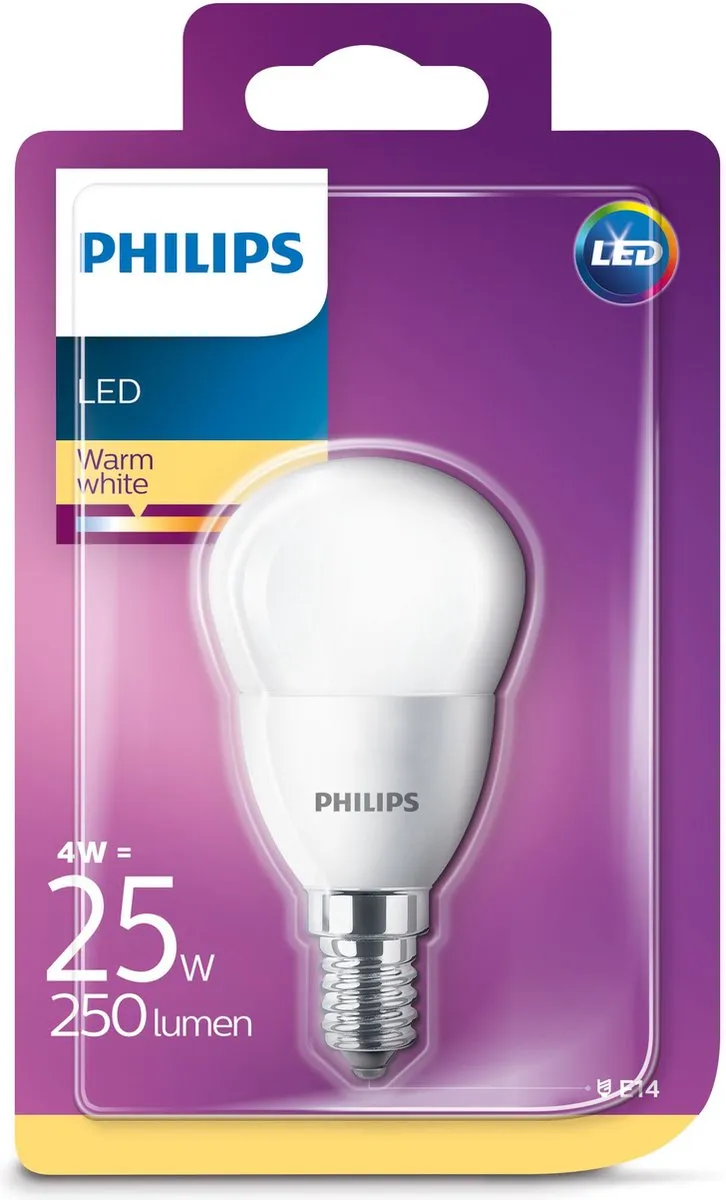 Philips LED E14 4W (25W) Kogel Mat Warm Wit