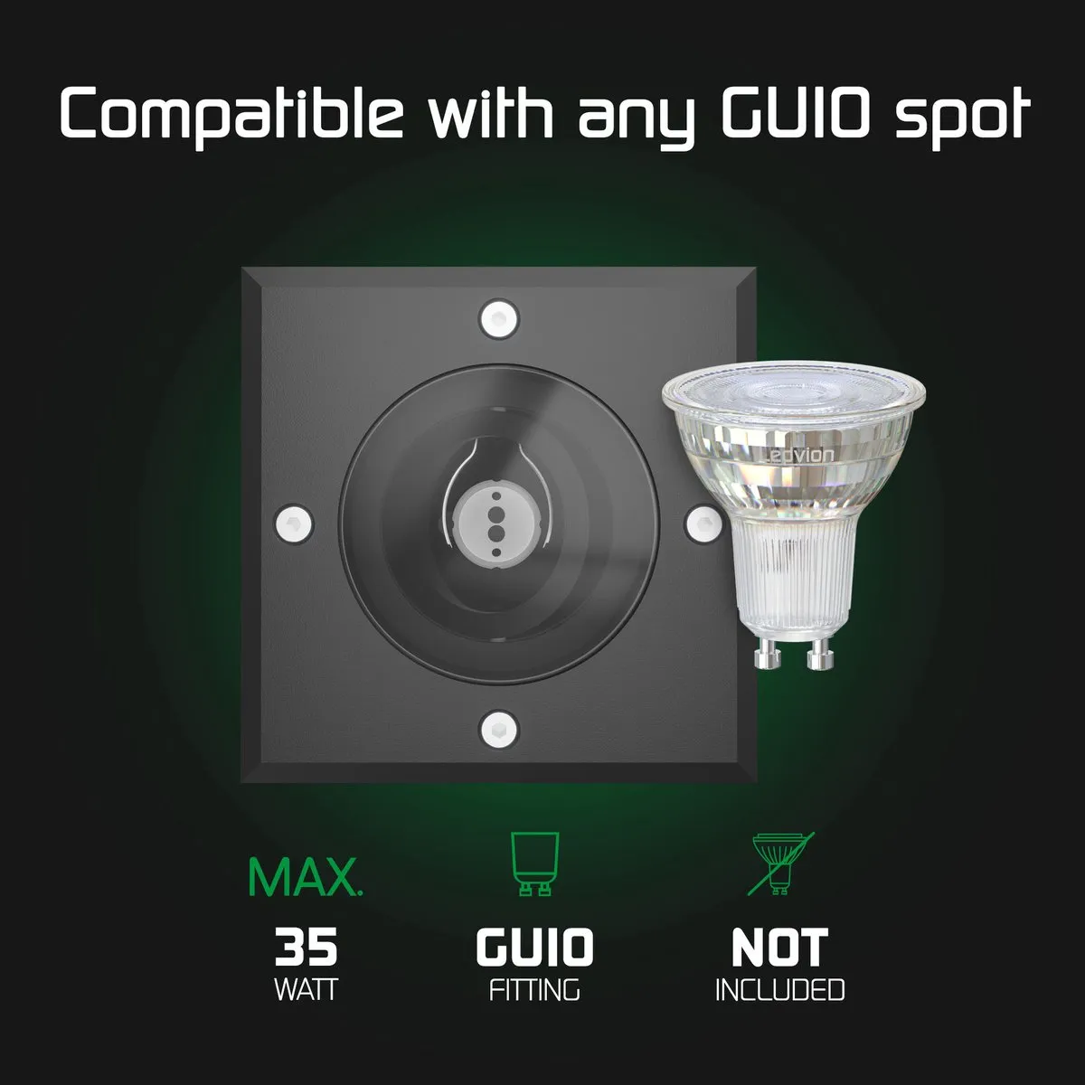 Ledvion LED Grondspot Vierkant GU10 Zwart - 1M Kabel IP67