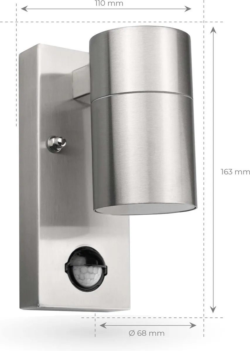 Ledvion LED Wandlamp met Sensor GU10 5W - IP44 - Grijs RVS - afbeelding 6 van 6