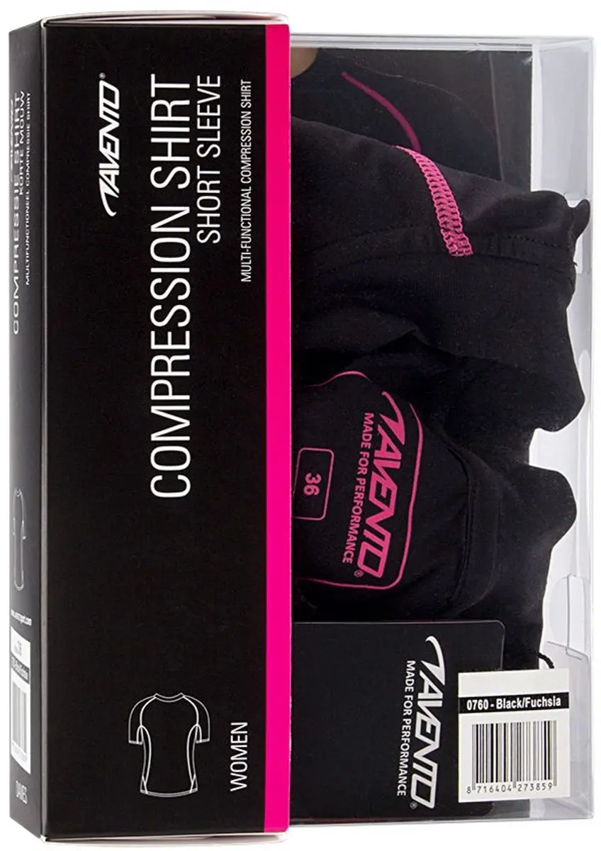 Avento Compressieshirt - Korte Mouw - Vrouwen - Zwart/Roze - Maat 38
