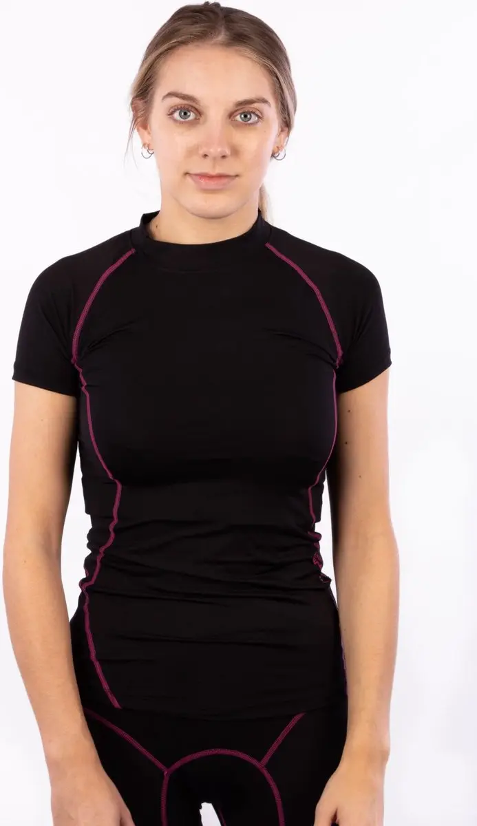 Avento Compressieshirt - Korte Mouw - Vrouwen - Zwart/Roze - Maat 38