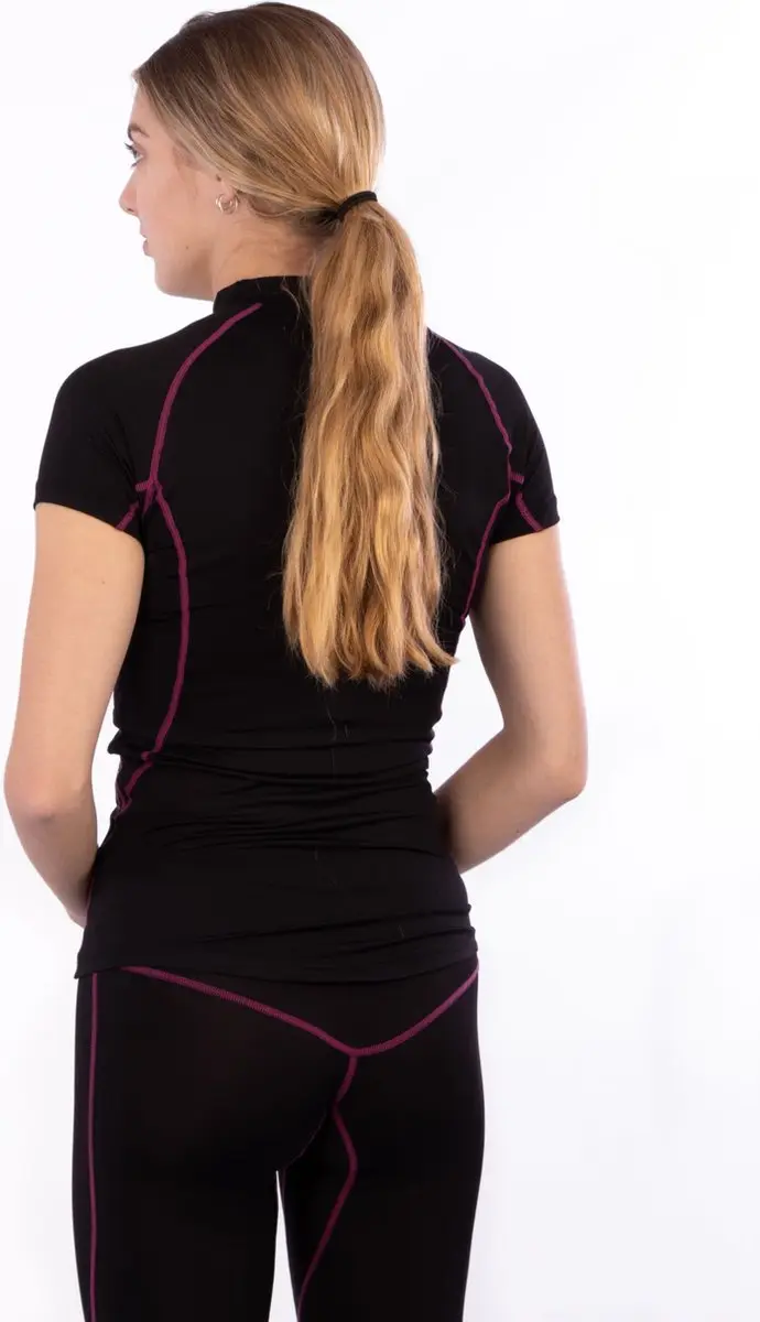 Avento Compressieshirt - Korte Mouw - Vrouwen - Zwart/Roze - Maat 38