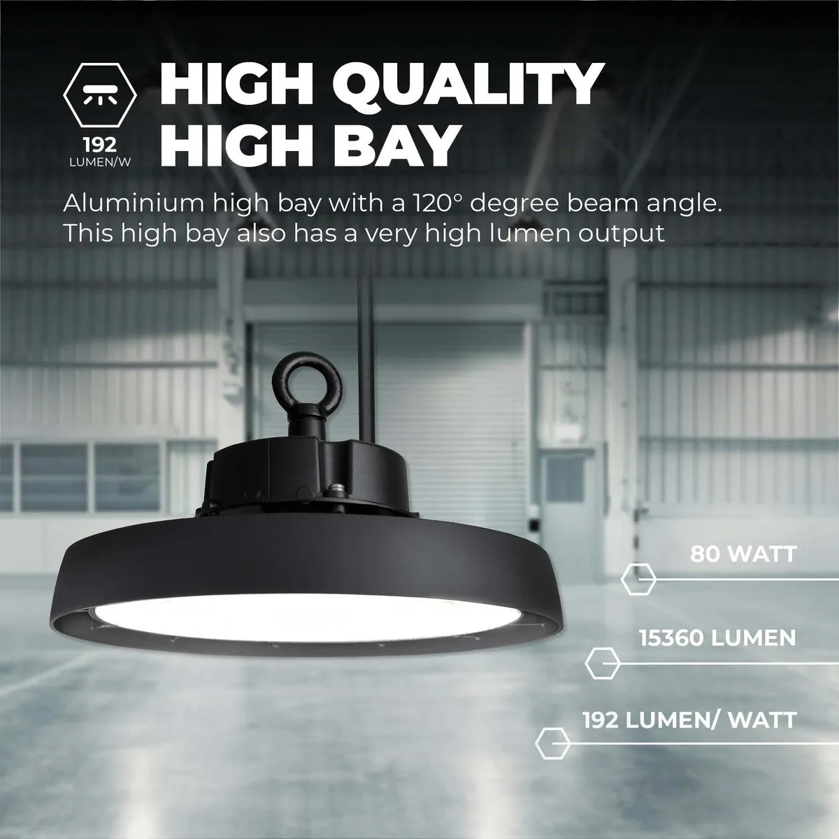LEDVION LED High Bay Sensor 80W 15.360lm - Zwart