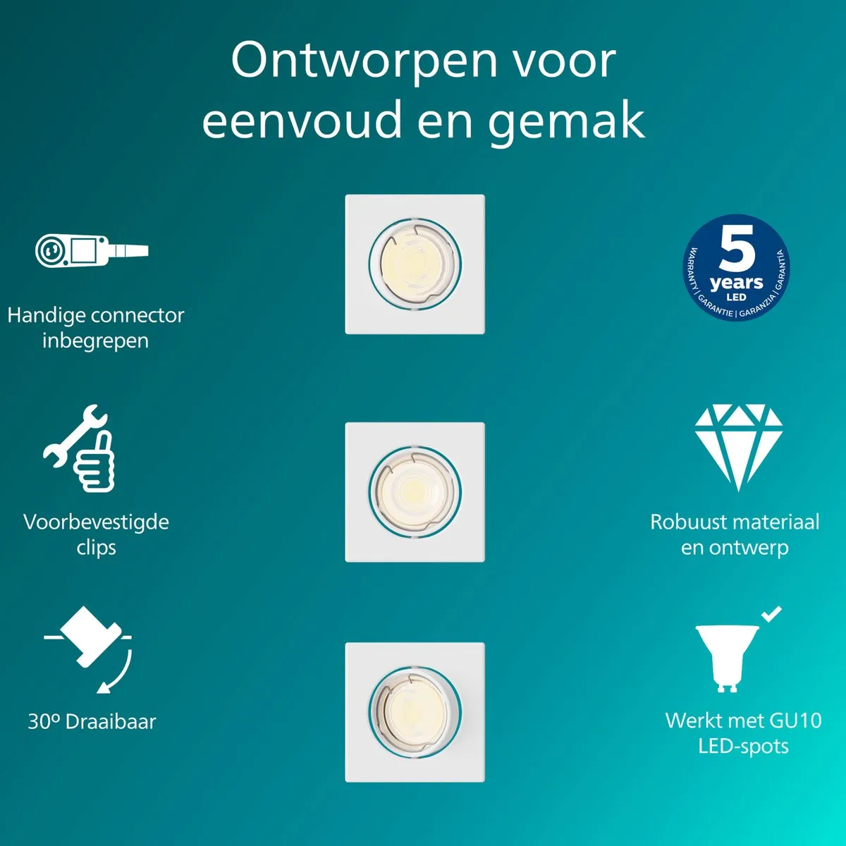 Philips Peridot Inbouwspot GU10 - 3 Stuks - Warm Wit