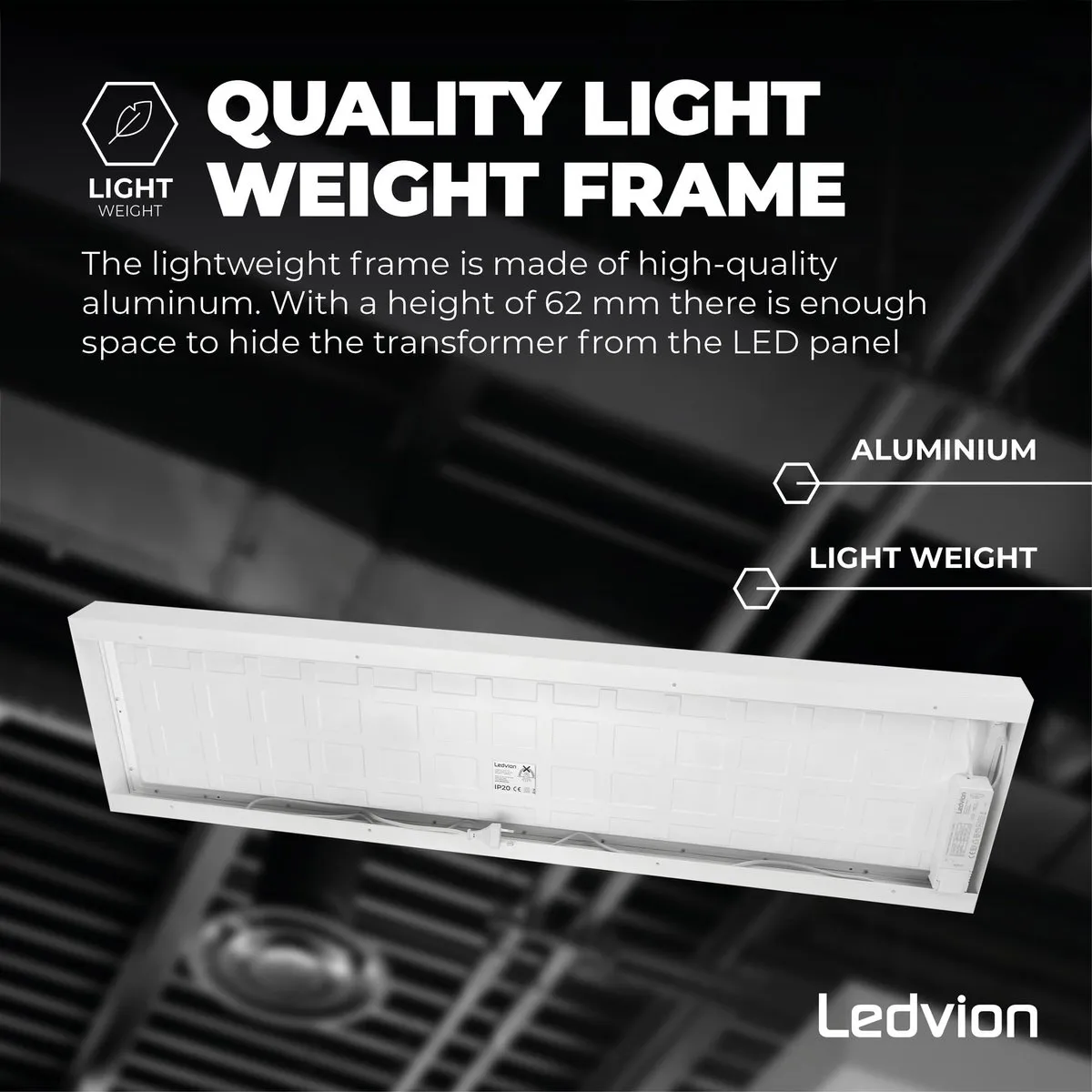 LEDVION Inbouwframe LED Paneel 120x30cm Wit