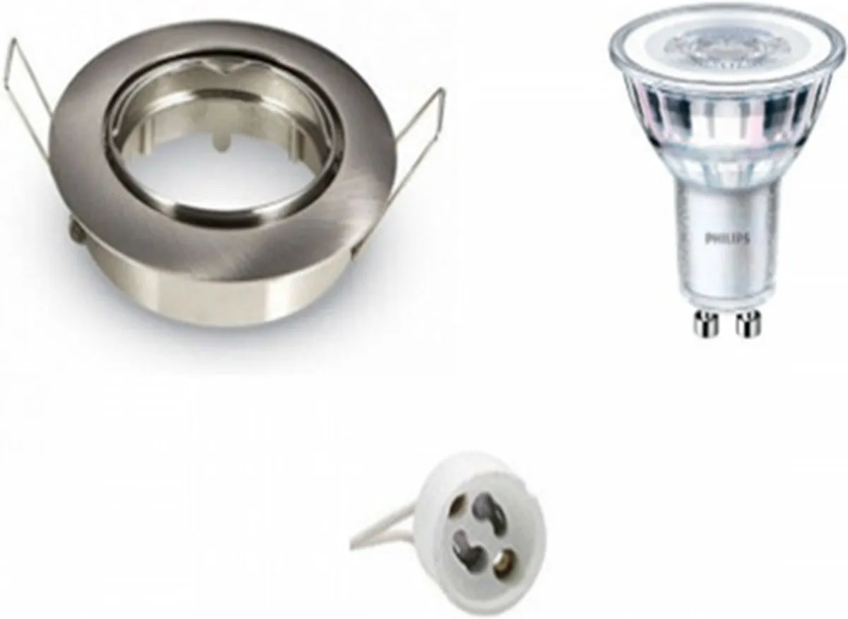 Philips Halogeen LED Inbouwspot GU10 - 3 Stuks - Ø80mm - Mat Chroom