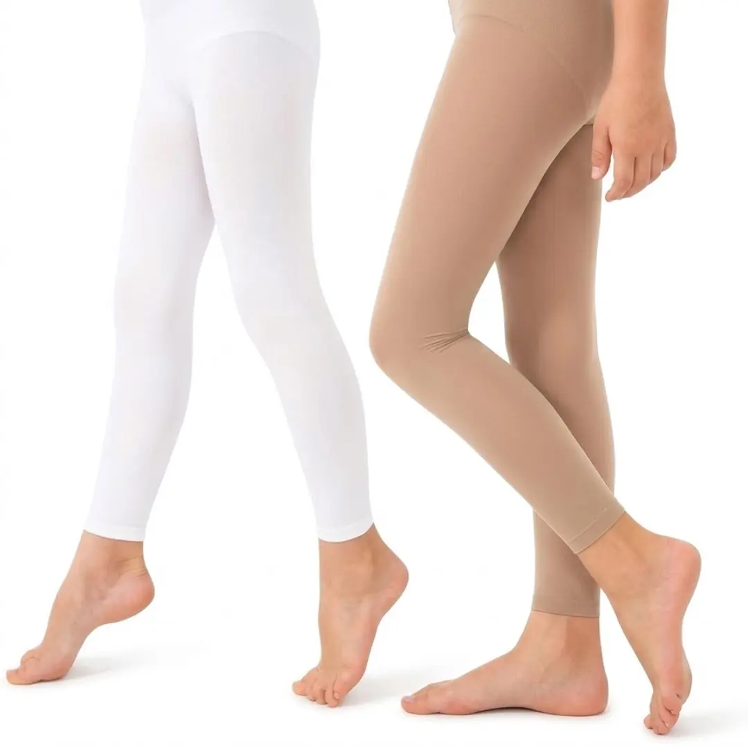 Wit en lichtbeige ballet leggings meisjes 2 paar dans leggings high stretch adem