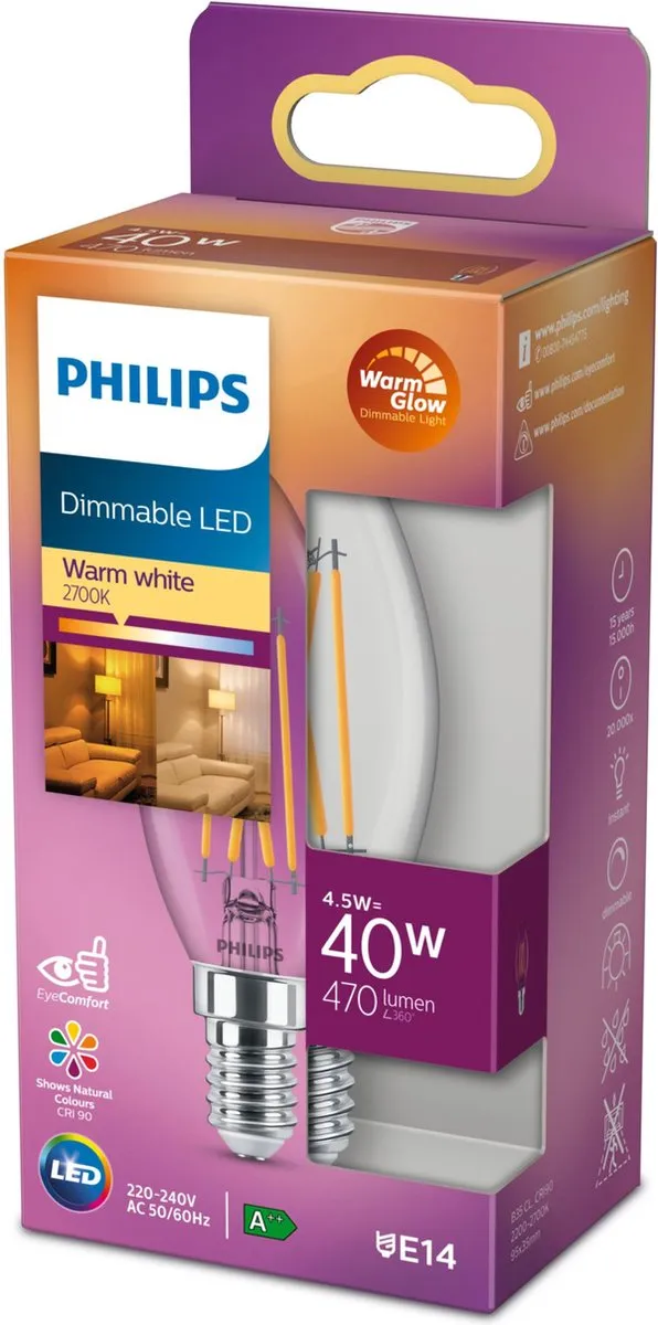 Philips LED Kaars E14 5W Warm Wit