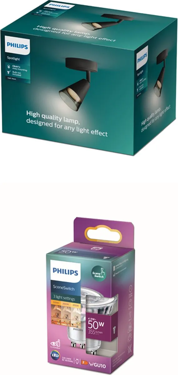 Philips Cleft Opbouwspot GU10 Warmwit 4.8W - Zwart - afbeelding 6 van 6