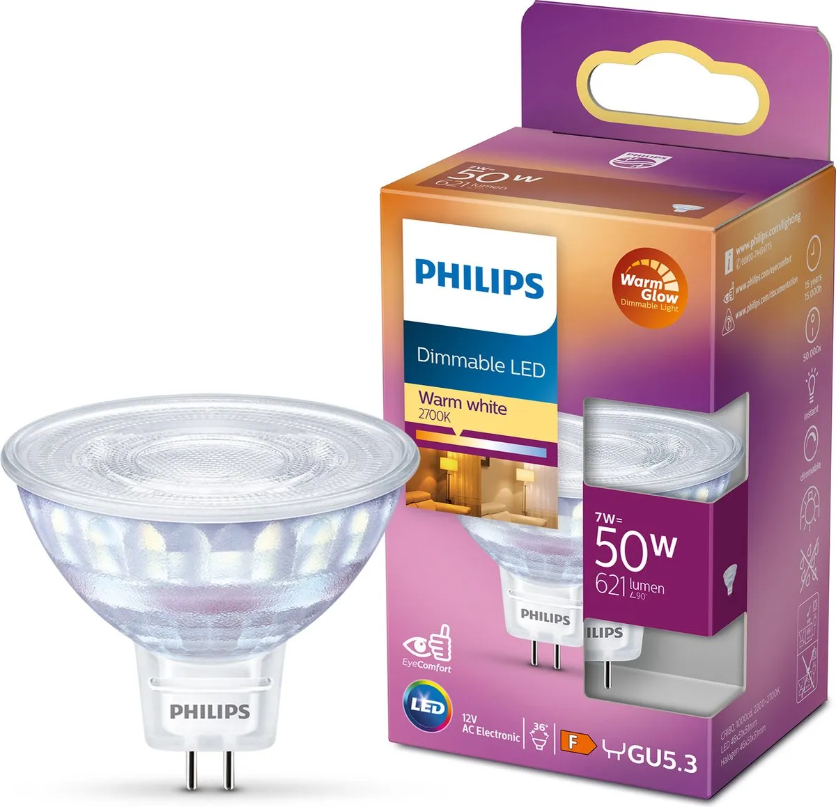 Philips LED Spot GU5.3 7W - Warmwit - Dimbaar