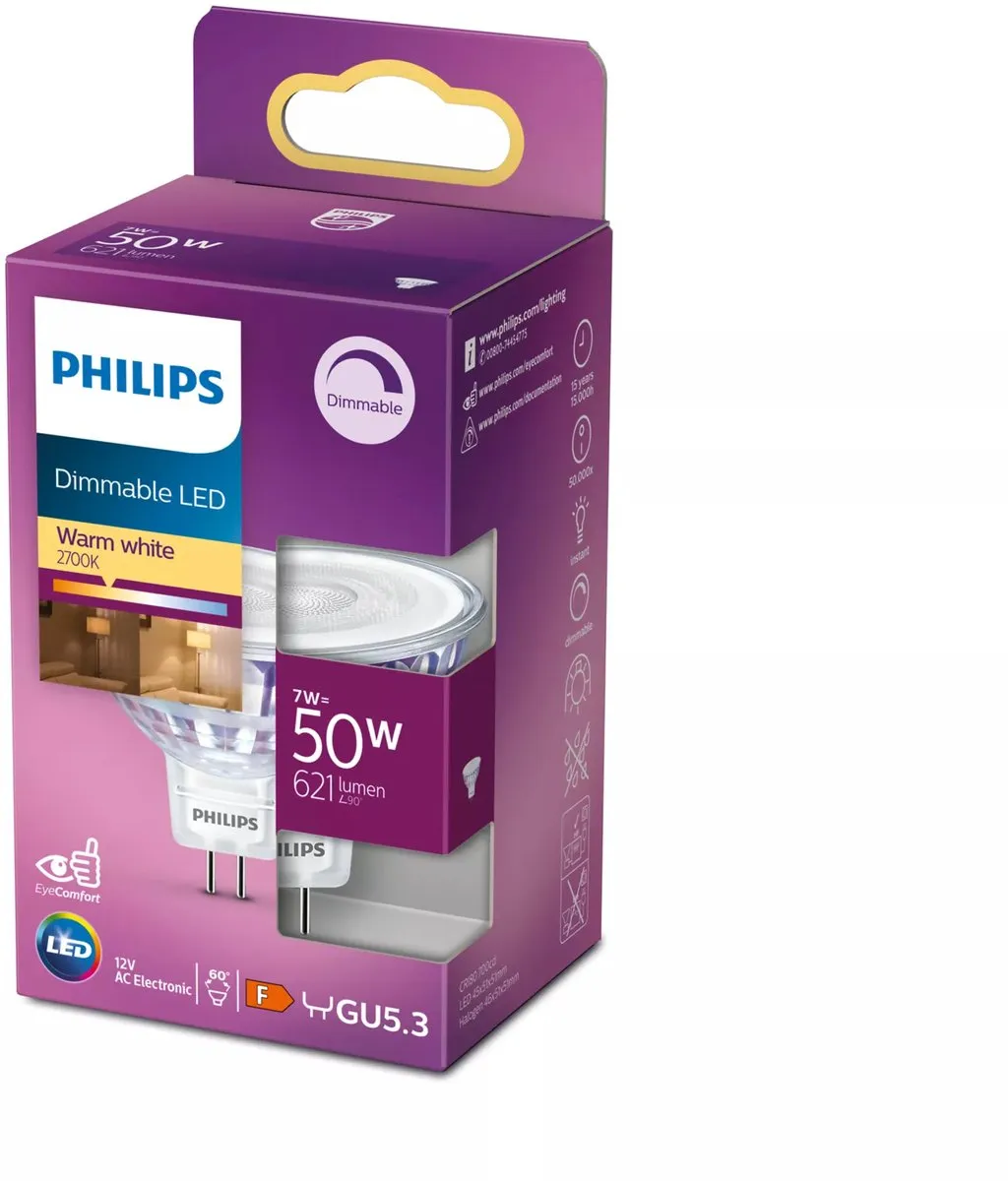 Philips LED Spot GU5.3 7W - Warmwit - Dimbaar